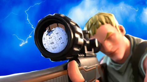 un sniper qui vise le logo de wikipedia