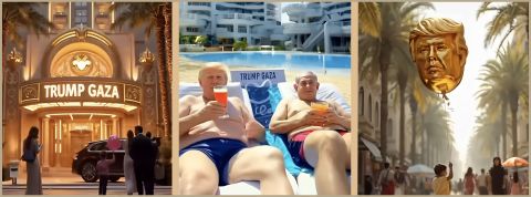 26-02-IA-fascisme Trump et Netanyahu sirotant un cocktail devant une piscine après un bon génocide