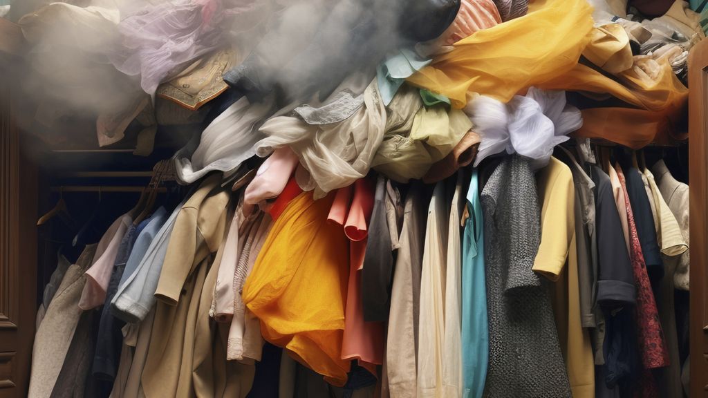 Une pile de vêements qui dégouline d'une armoire