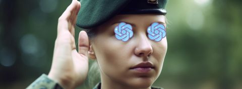 openAI une militaire avec le logo d'open Ai