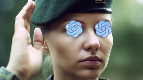 une militaire avec le logo d'open Ai
