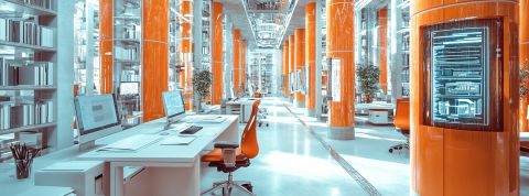 white-orange-office bureaux type futur