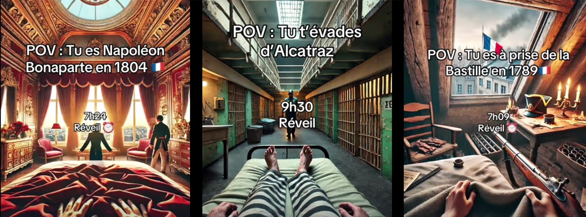 Sur TikTok, les vidéos historiques générées par IA pullulent et flirtent avec le révisionnisme - L'ADN Captures du compte @retourverslepasse sur TikTok