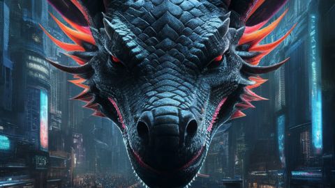 un dragon surveille une ville
