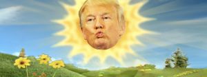 un soleil trump dans le paysage de teletubies
