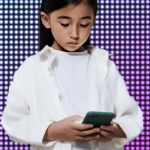 une petite fille regarde son portable