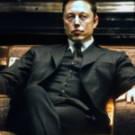 un photo montage qui reprend une affiche du film le parrrain avec la tête de musk