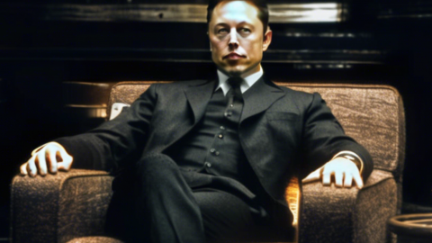 un photo montage qui reprend une affiche du film le parrrain avec la tête de musk
