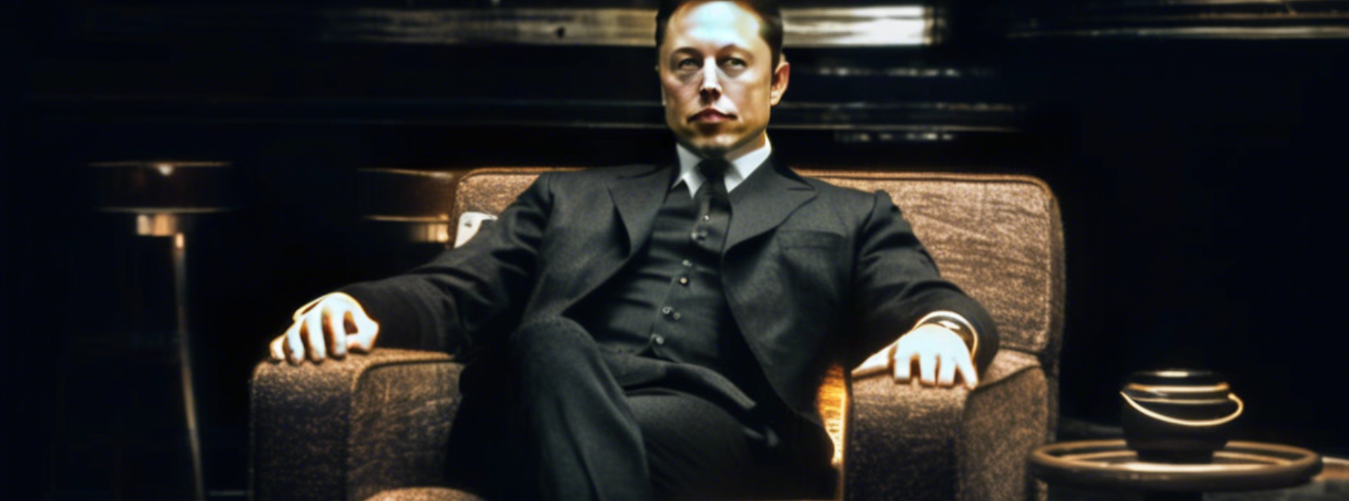 un photo montage qui reprend une affiche du film le parrrain avec la tête de musk