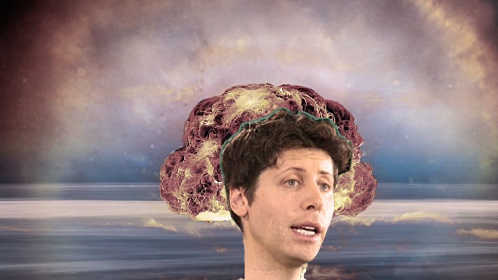 La tête de Sam Altman dans un nuage nucélaire