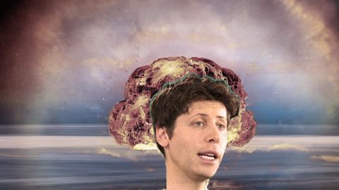 La tête de Sam Altman dans un nuage nucélaire