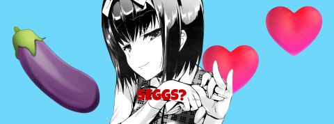 En ligne, comprenez-vous les mots du s3ggs ? Dessin manga d'une fille avec le mot seggs et des emojis coeur et aubergine