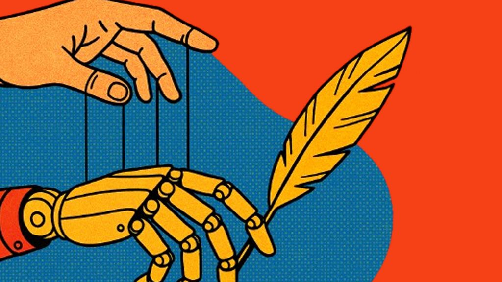 une main humaine dirige une main robotique