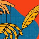 une main humaine dirige une main robotique