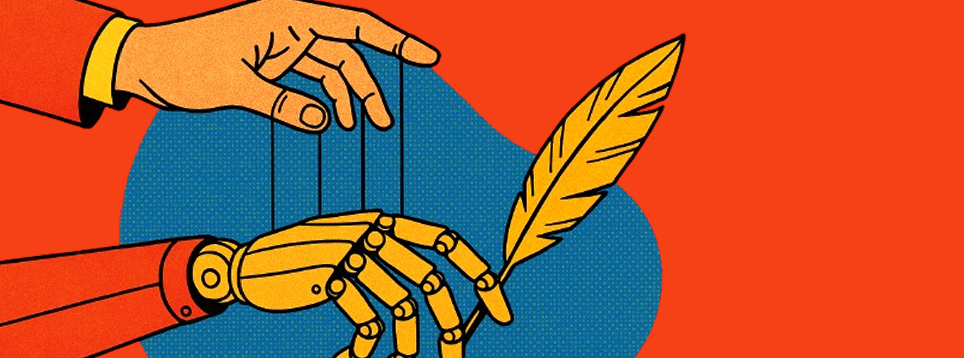 une main humaine dirige une main robotique