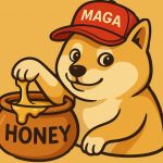 une mascotte de Shiba Inu qui trempe sa pate dans un pot de miel