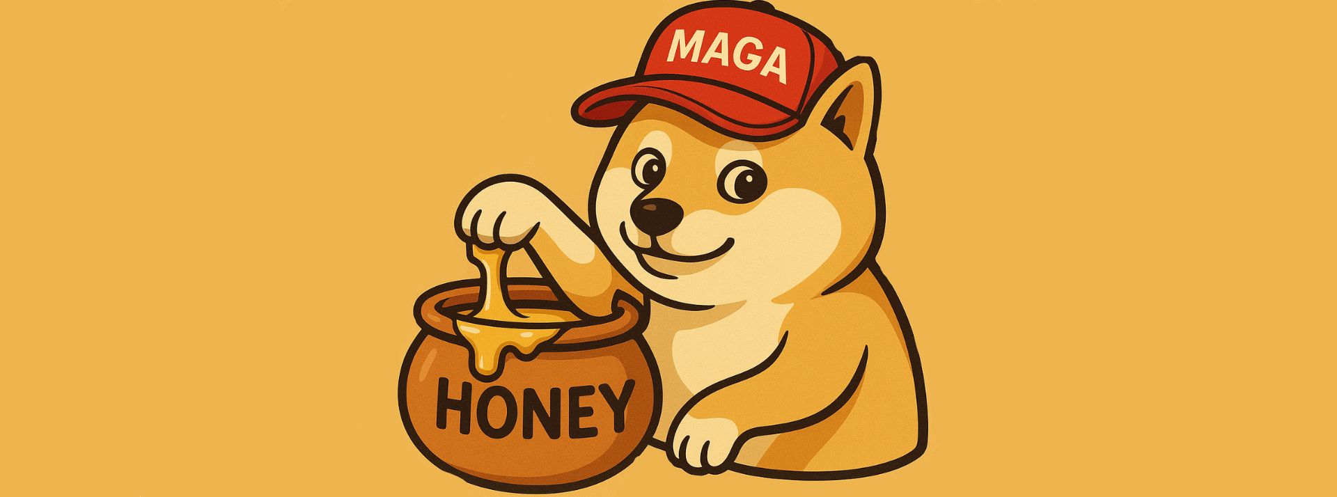 une mascotte de Shiba Inu qui trempe sa pate dans un pot de miel