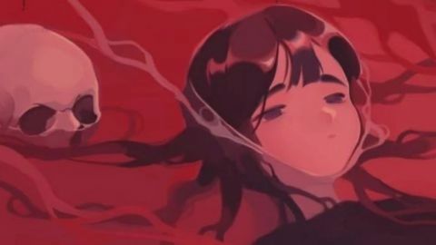 une jeune fille qui se baigne dans un bain de sang