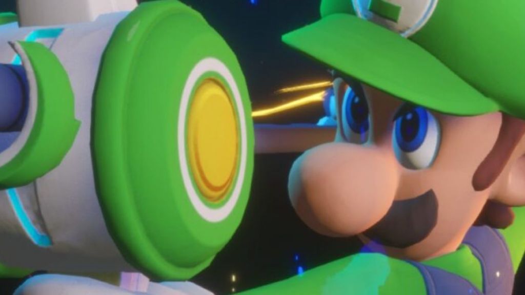 une imge de Luigo avec une arme qui vise... qui ?