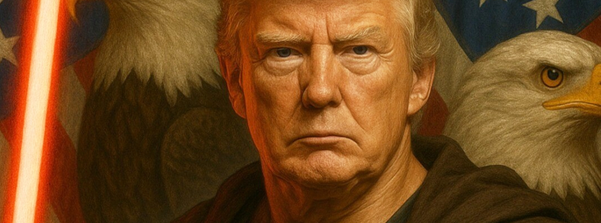 Comment la Maison Blanche use de l’humour cruel des mèmes... - L'ADN Trump en méchant Jedi avec un laser rouge