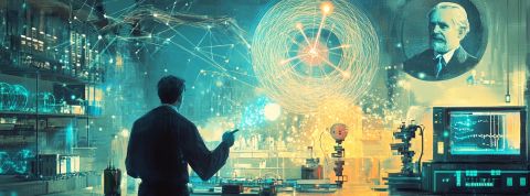 Vous voulez (enfin) comprendre l’ordinateur quantique ? Lisez ceci ! Illustration par IA d'une sorte de laboratoire avec ordinateurs, particules