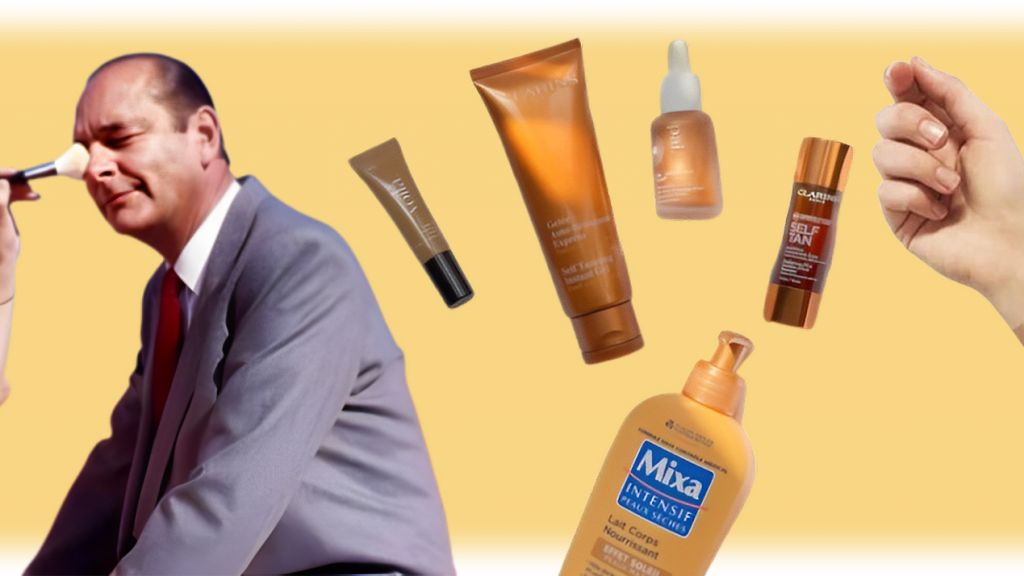 Jacques Chirac qui se fait maquiller, des produits autobronzants et un bras avec 3 nuances de hâle