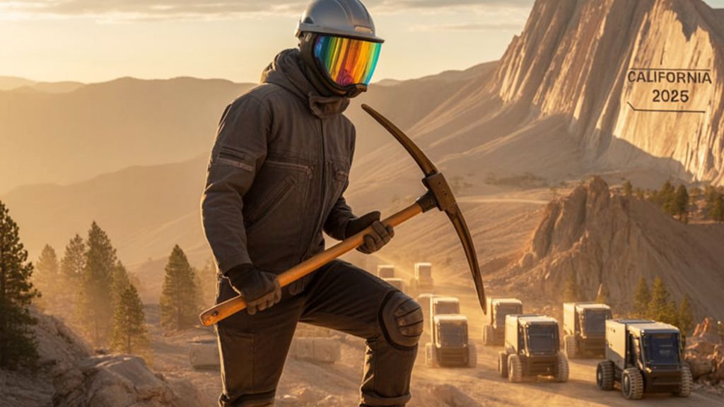 Un travailleur en Californie 2025 avec une pioche