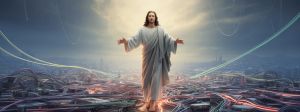 Illustration IA de Jésus sur des câbles électriques