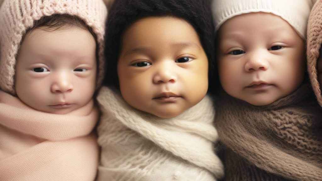 Image IA de plusieurs bébés emmaillotés de toutes ortigines