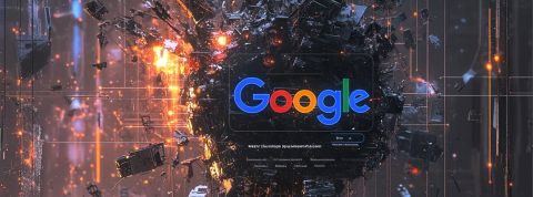 AI Overview : Google a-t-il tué les business associés aux sites web ? Une image AI d'une planète éclatée avec le logo Google