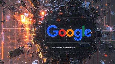 Une image AI d'une planète éclatée avec le logo Google