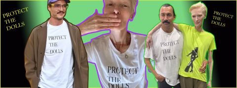 Face à Trump, des T-shirts portés par des stars font passer le message Le t-shirt Protect the dolls, porté par Tilda Swinton, Pedro Pascal et Connor Ives