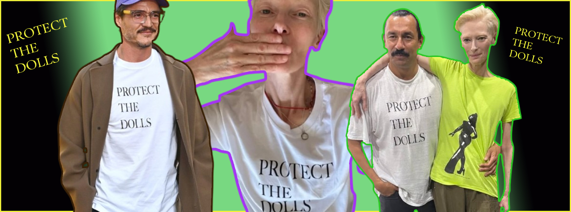 Face à Trump, des T-shirts portés par des stars font passer le message - L'ADN Le t-shirt Protect the dolls, porté par Tilda Swinton, Pedro Pascal et Connor Ives