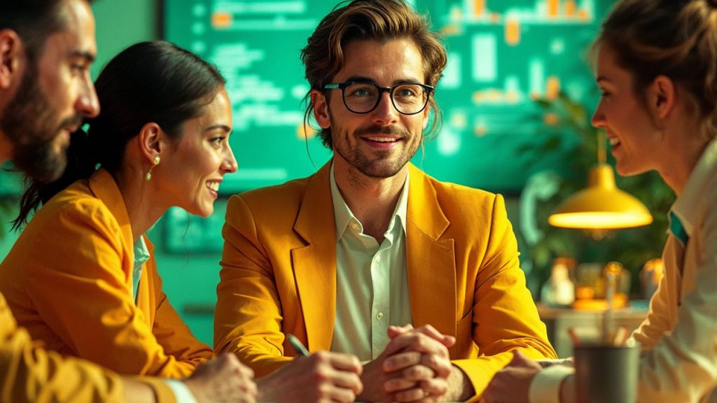 Une petite équipe de startuppers avec des écrans en fond