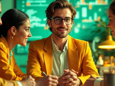 Une petite équipe de startuppers avec des écrans en fond