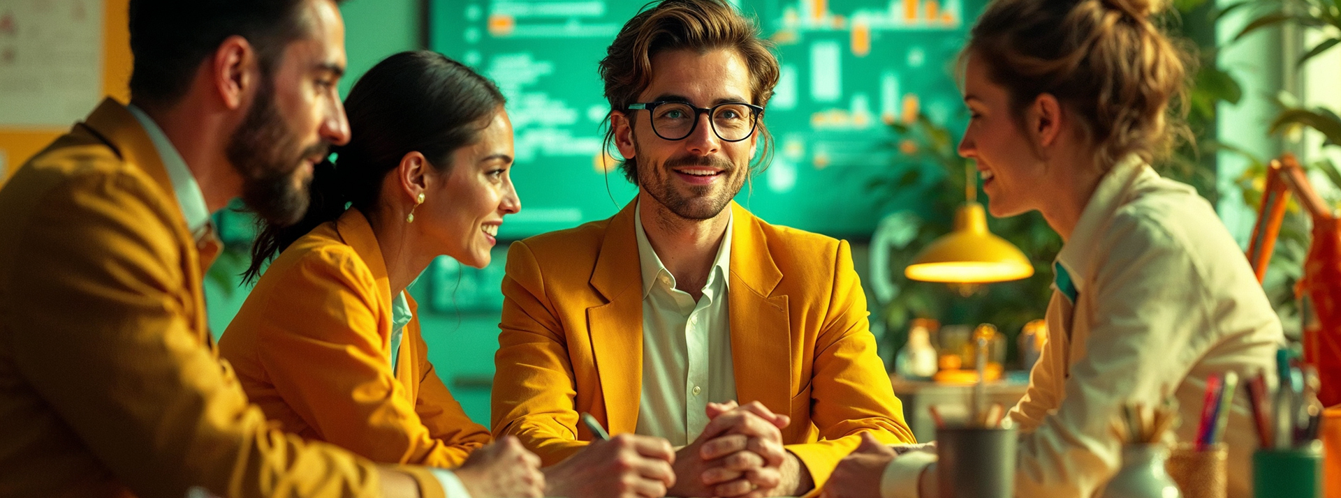 Tiny Teams : l’IA a-t-elle hacké le modèle des start-up ? - L'ADN Une petite équipe de startuppers avec des écrans en fond