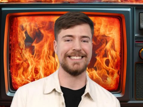 MrBeast devant une télé en feu