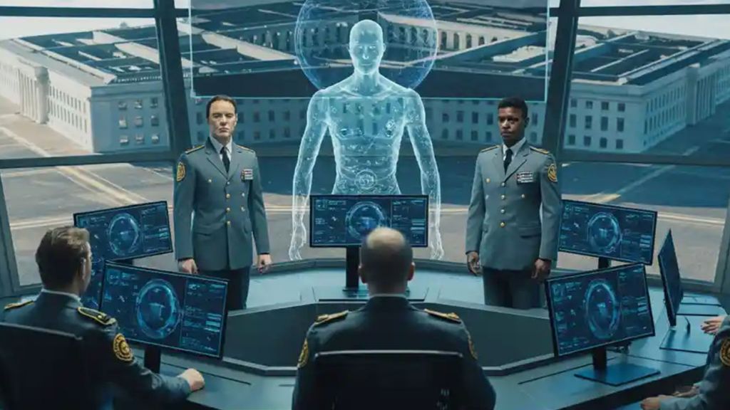 Image IA d'une vision futuirste de militaires super connectés