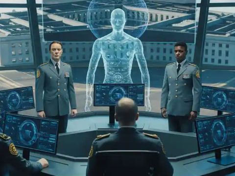 Image IA d'une vision futuirste de militaires super connectés