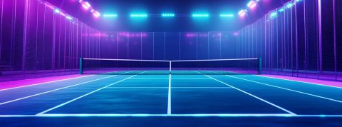 Web3-tennis Un court de tennis sous des néons bleus et violets