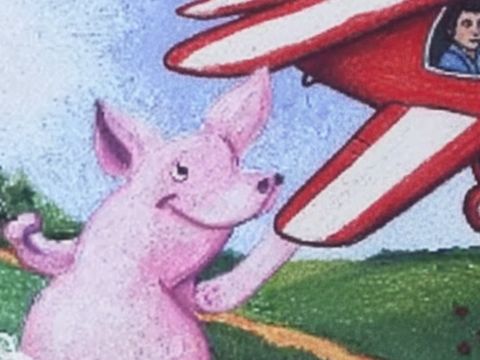 Un avion rouge près d'un cochon