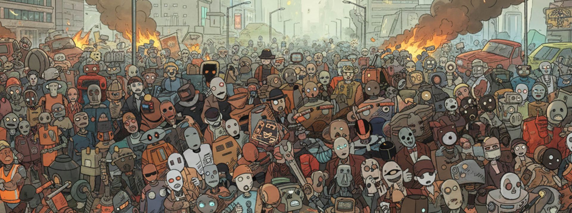 Donner des droits au IA pour les protéger comme des humains ? La fausse bonne idée de la Silicon Valley - L'ADN Illustration en couleurs par IA de robots qui manifestent