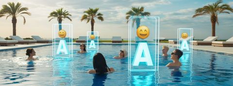 IA et transformation : garder le cap dans l’incertitude Des personnes dans une piscines avec des emojis souriants et des ia