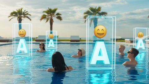 IA et transformation : garder le cap dans l’incertitude Des personnes dans une piscines avec des emojis souriants et des ia
