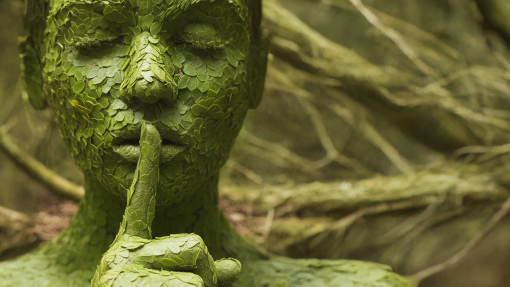 une femme verte qui dit chut