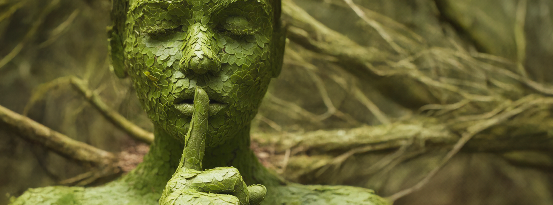 une femme verte qui dit chut