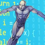 Le surfeur d'argent sur des lignes de codes