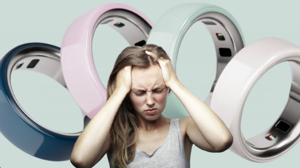 Peter Thile, quatre Oura rings de couleur pastel eyt devant une jeune fille très angoissée