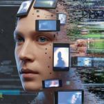 Un visage découpé en plusieurs carrés ou rectangles d’écrans