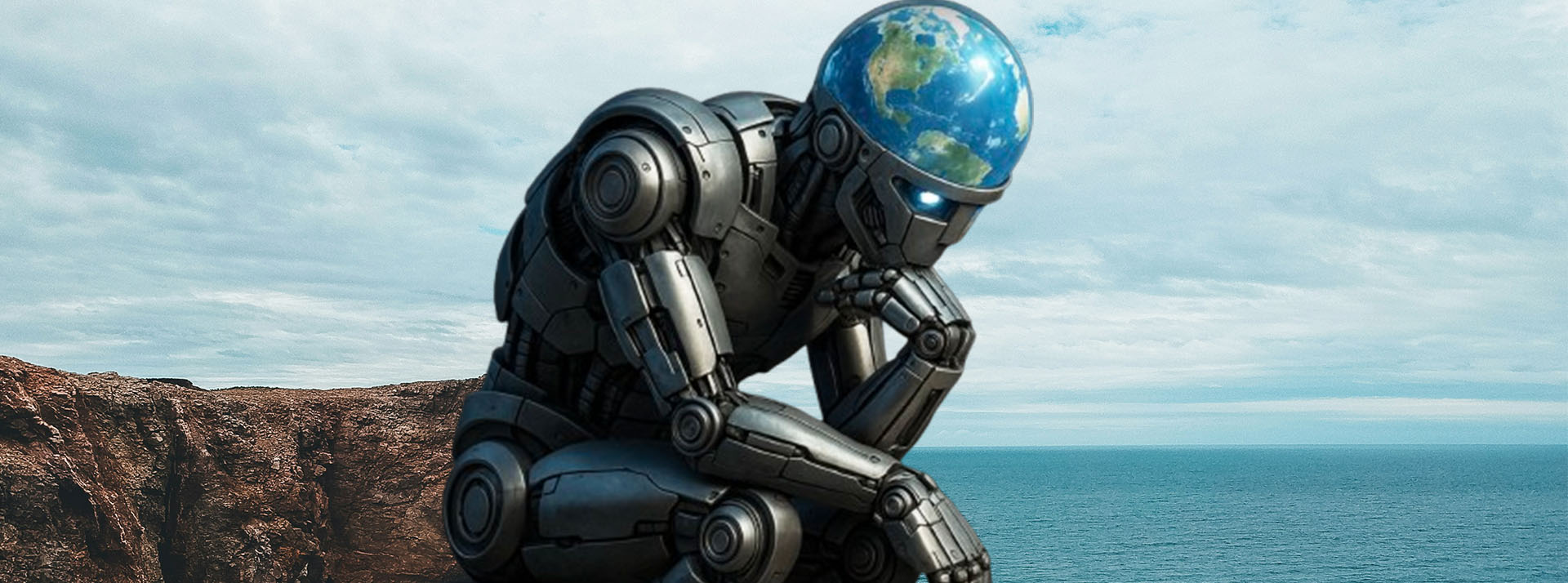 World model, TRM… Quels sont les modèles d’IA qui vont rendre les LLM ringards ? - L'ADN Un robot avec un cerveau Planète terre pensif comme le penseur de Rodin